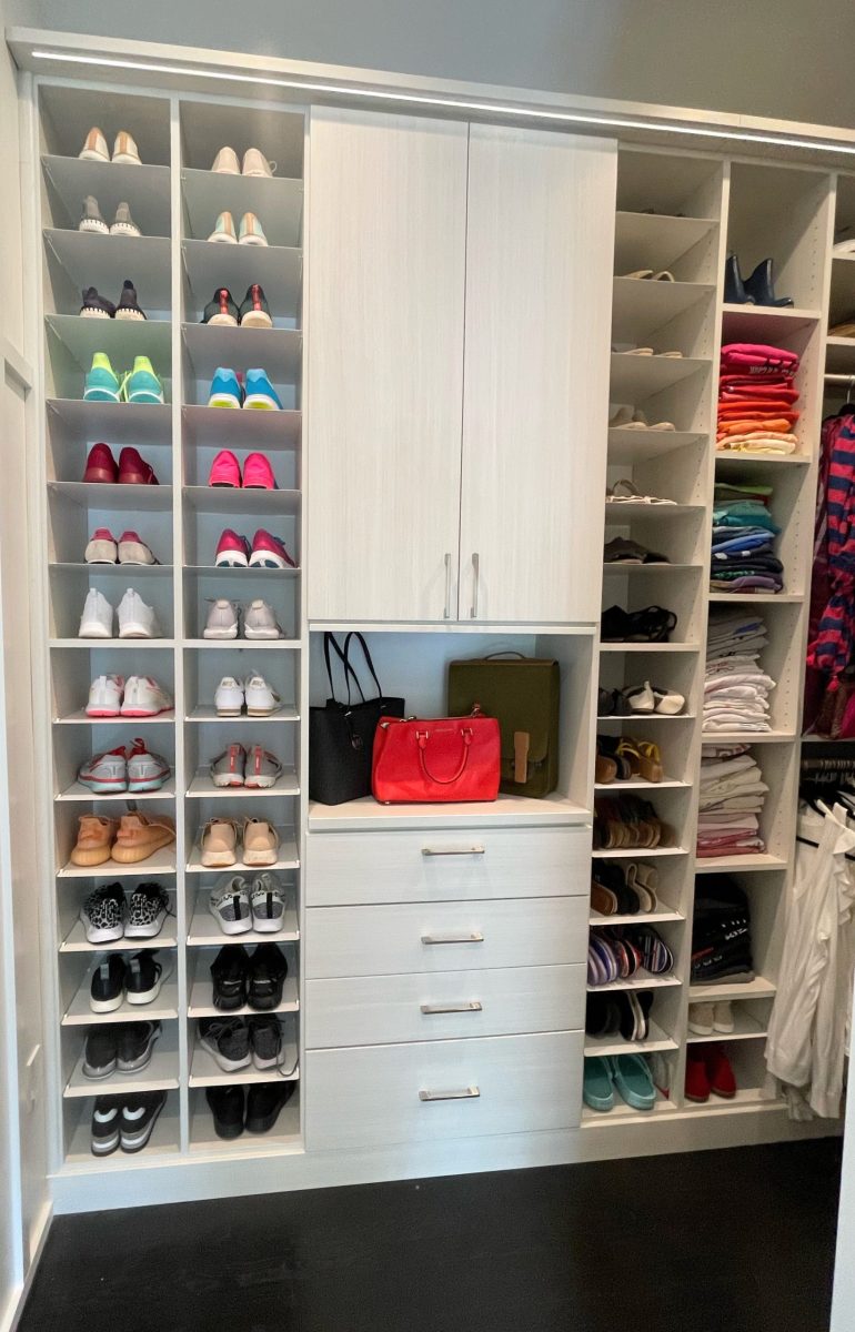 An organized shoe closet